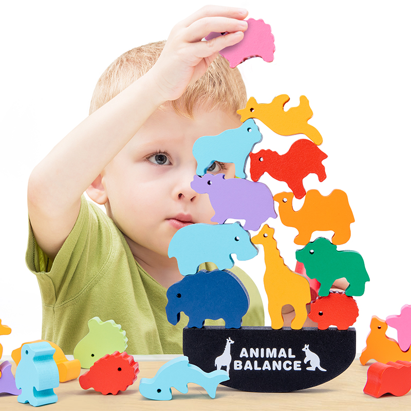 Board Game Education - 몬테소리 어린이용 나무 동물 균형 블록