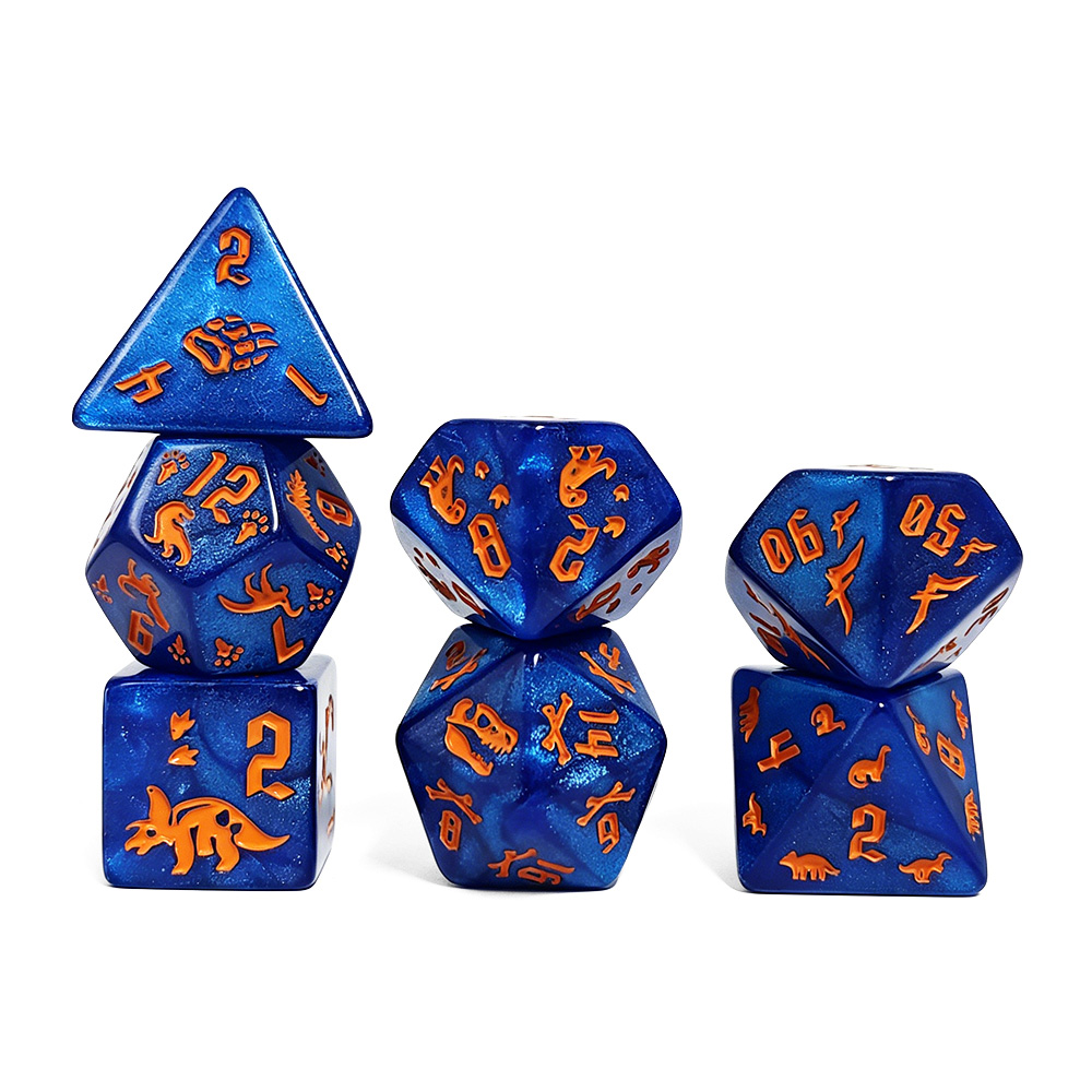 7개의 쥬라기 바다색 공룡 무늬가 새겨진 다면체 아크릴 - Board Game Pandemic 리뷰 및 가격