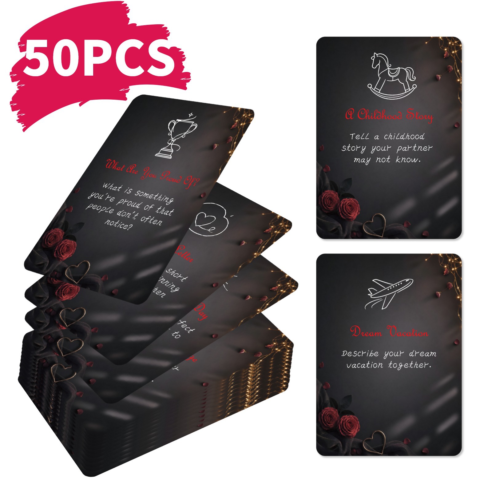 50개입 로맨틱 커플 챌린지 카드 블랙 로즈 디자인 인 - Board Game Quiz 리뷰 및 가격