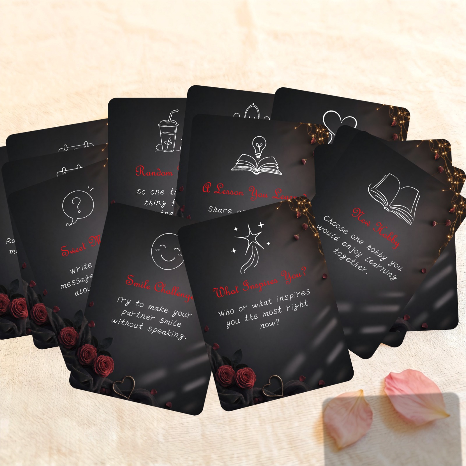 50개입 로맨틱 커플 챌린지 카드 블랙 로즈 디자인 인 - Board Game Quiz 리뷰 및 가격